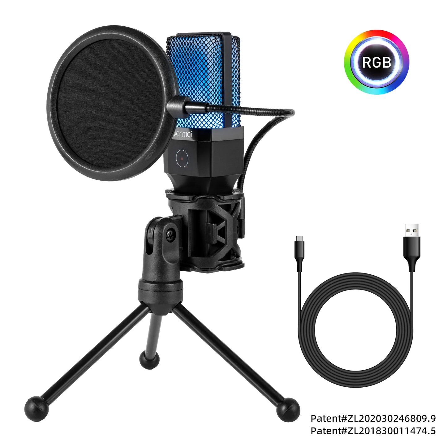 Gaming Computer Professional Condenser Microphone Mic PC Laptop USB Wired Live Streaming Podcast Studio Mike Kit Gamer Karaoke