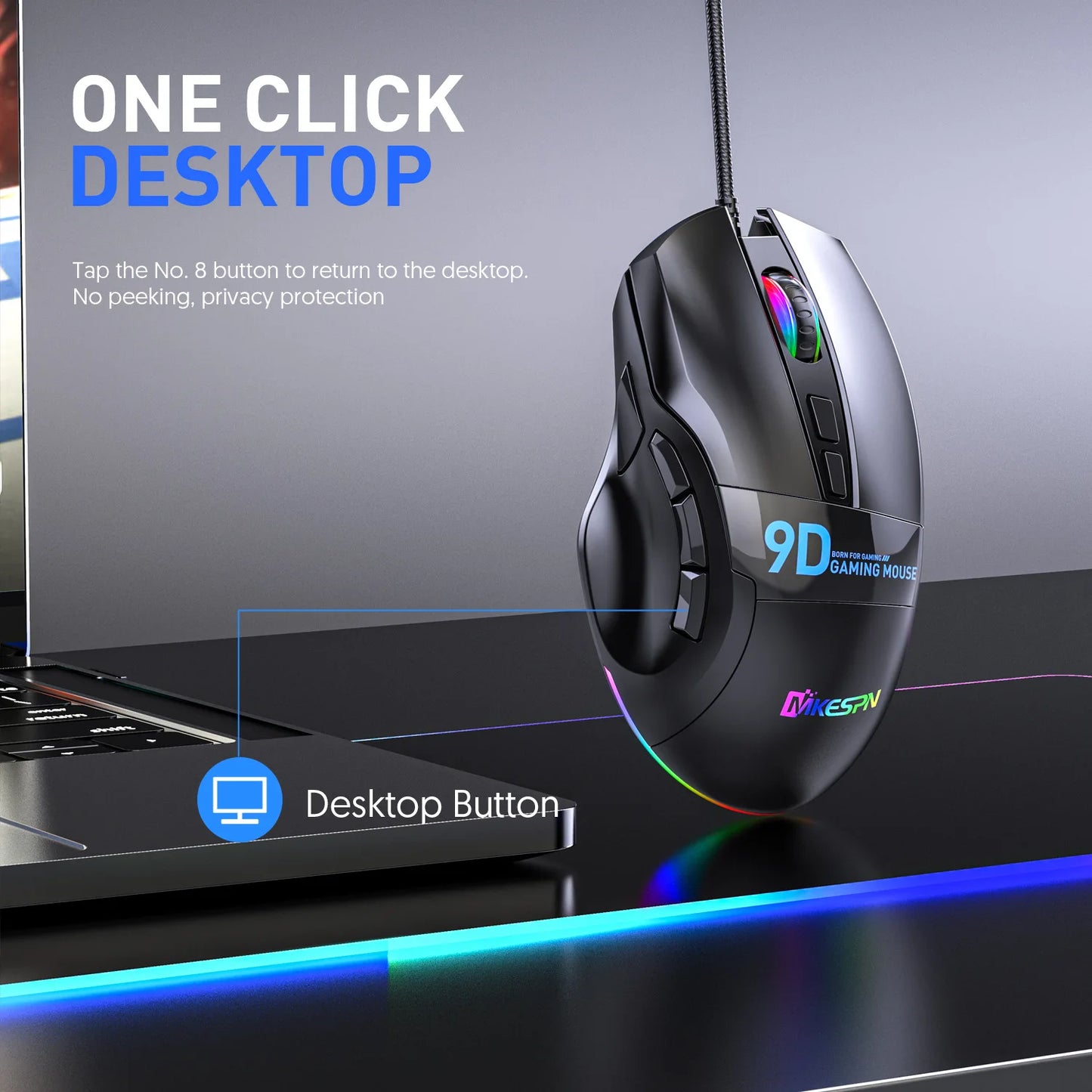 12000DPI Macro RGB Gaming Mouse 9 Programmable Keys Game Mouse RGB Light Max to 6 levels For pc mac gun PUBG Laptop