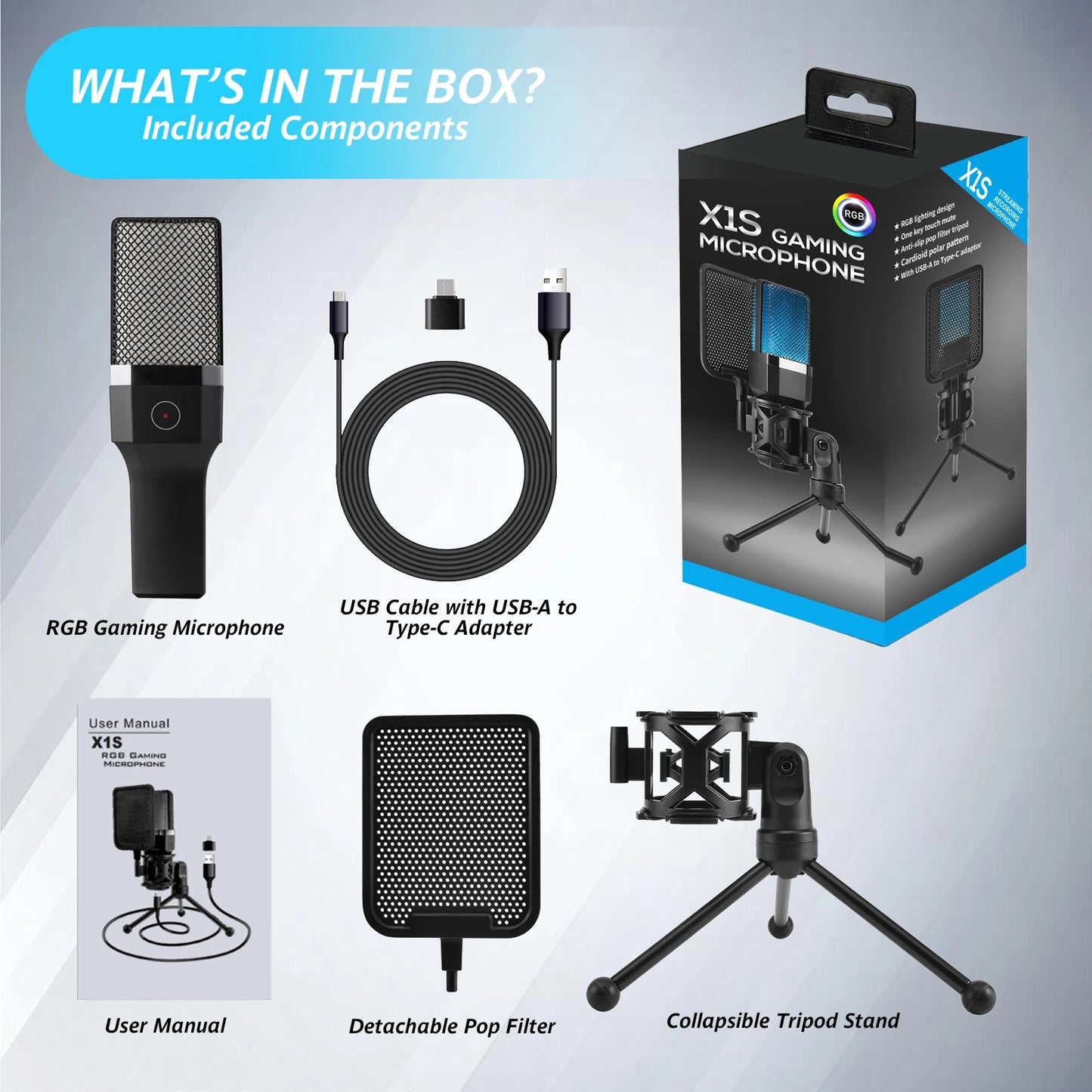 Gaming Computer Professional Condenser Microphone Mic PC Laptop USB Wired Live Streaming Podcast Studio Mike Kit Gamer Karaoke