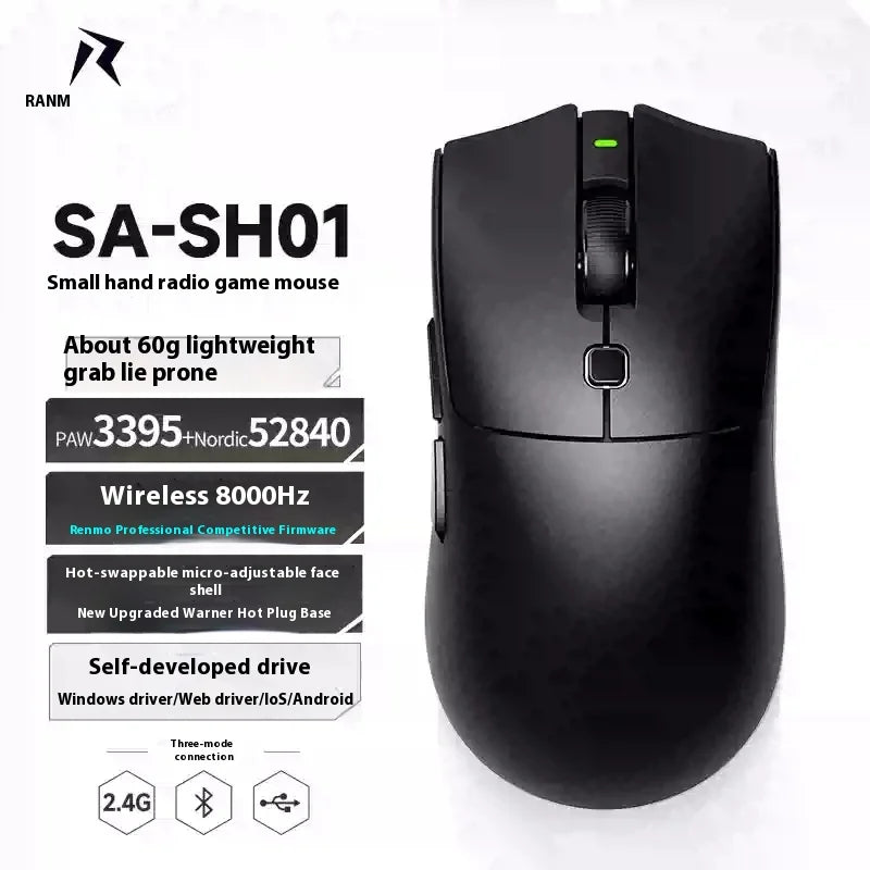 Rawm Sa-Sh01 pro Wireless Gaming Mouse Lightweight Low Delay with Paw3950 Sensor 8K Three Mode for PC Gamers Accessories Gifts