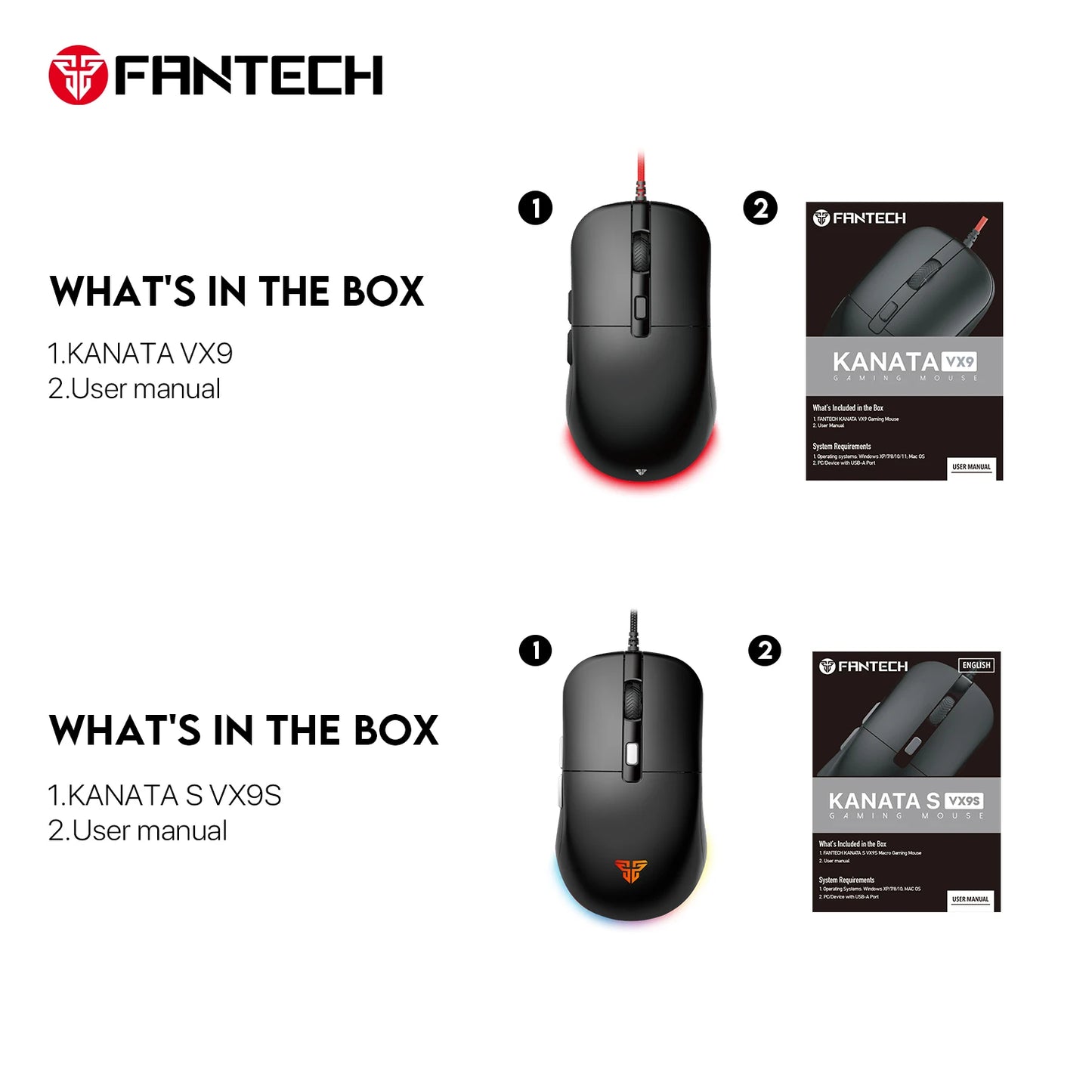 FANTECH KANATA S VX9S Wired Gaming Mouse 7200DPI HUANO 10M Switch 6 Macro Button Optical Mouse Mice for PC Laptop