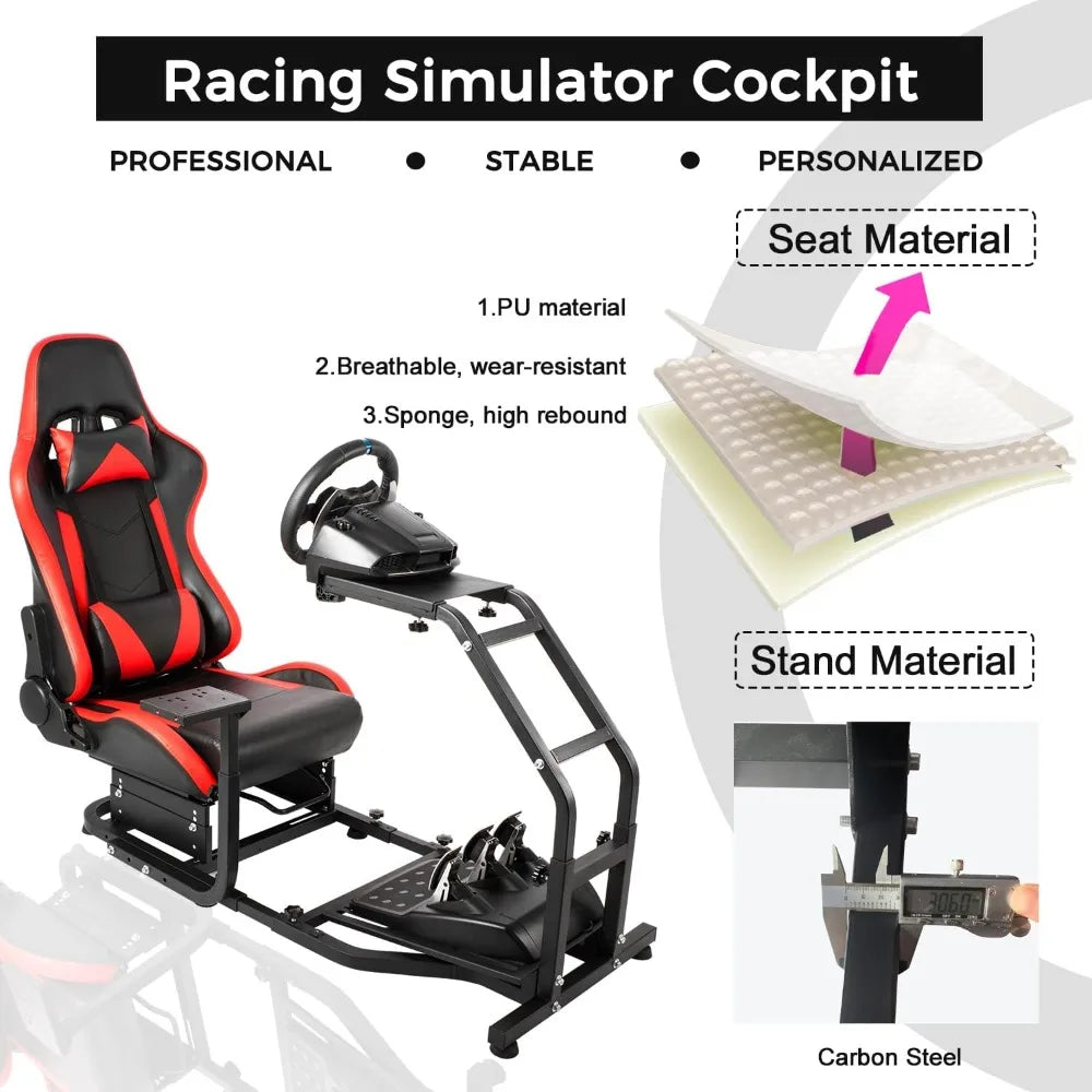 Racing Simulator Cockpit with Gaming Seat(Red) Stand-Up Fit, Adjustable Gaming Steering Wheel Stand Without Wheel and Pedals