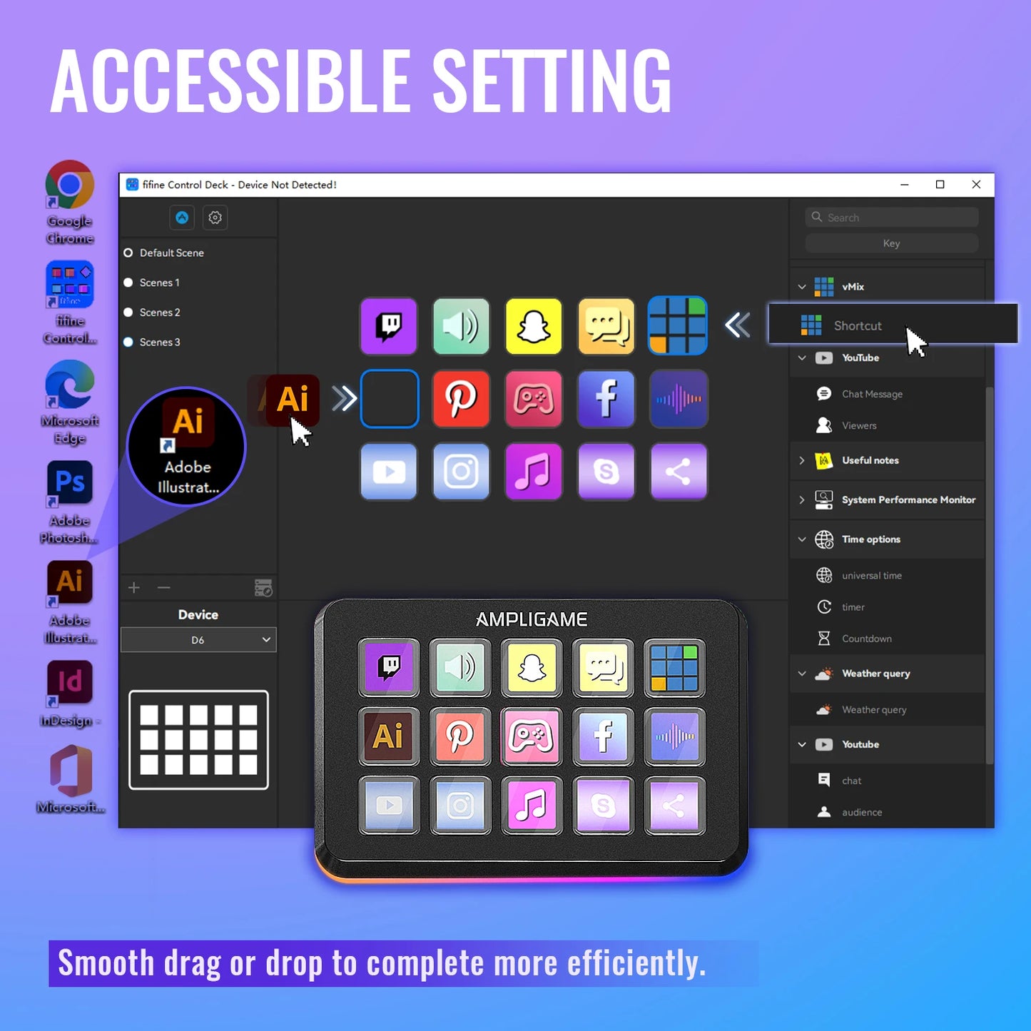 FIFINE D6 Mini Keyboard with 15 Customizable Macro Buttons, Trigger Actions via App， Custom Macros for OBS/Twitch/YouTube/VK