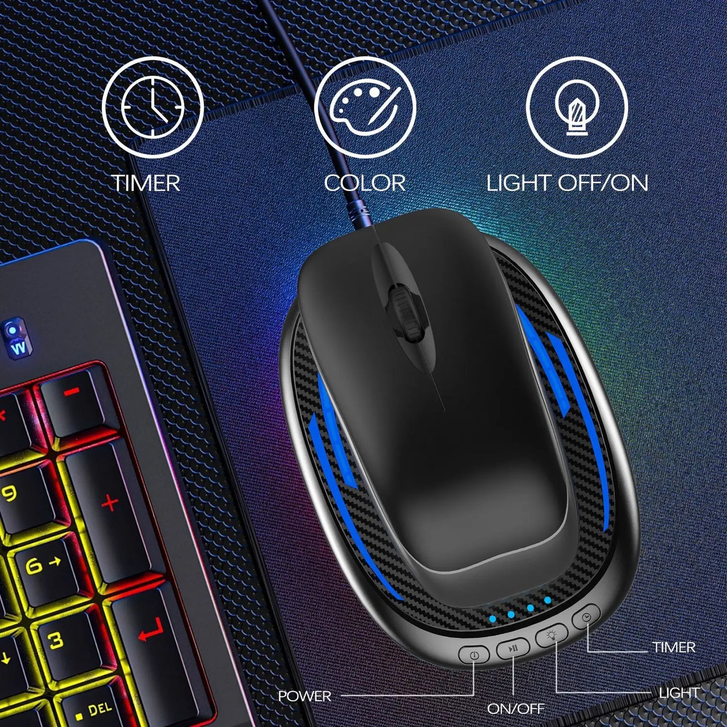 Carbon Fiber Pattern Gaming Mice Pad  LED RGB Lights Mouse Mover Anti Sleep Automatic Movement Prevent PC Screen Lock