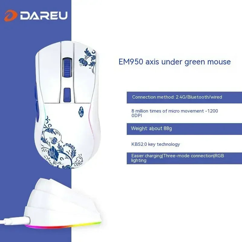 Dareu Em901 Mouse Dual Mode Wireless Charging Base Air PAW3395 Low Latency RGB Gaming Mouse Pc Gamer Accessories Custom Office