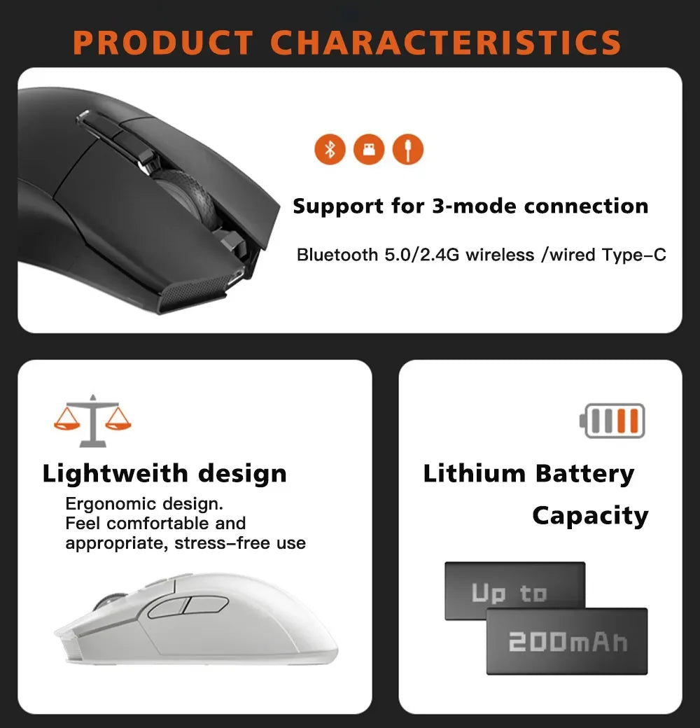 Darmoshark N3 Gaming Mouse Wireless Bluetooth Tir -Mode Telink 8273 PAW3395 Sensor 26000DPI Macro Game Mouse TTC For PC Laptop