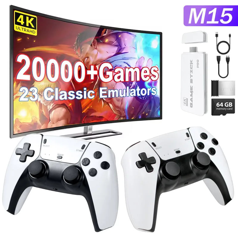 AISLPC Game Stick M15 Console 4K TV Video Handheld Game Console Stick 128G 20000+Games Wireless Gamepads Controller HDMI Output