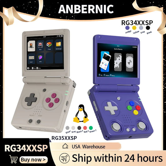 Anbernic RG34XXSP RG35XXSP Flip Handheld Game Console IPS Screen Linux 64-bit Collapsible Retro Video Gaming Player 5000+ Games