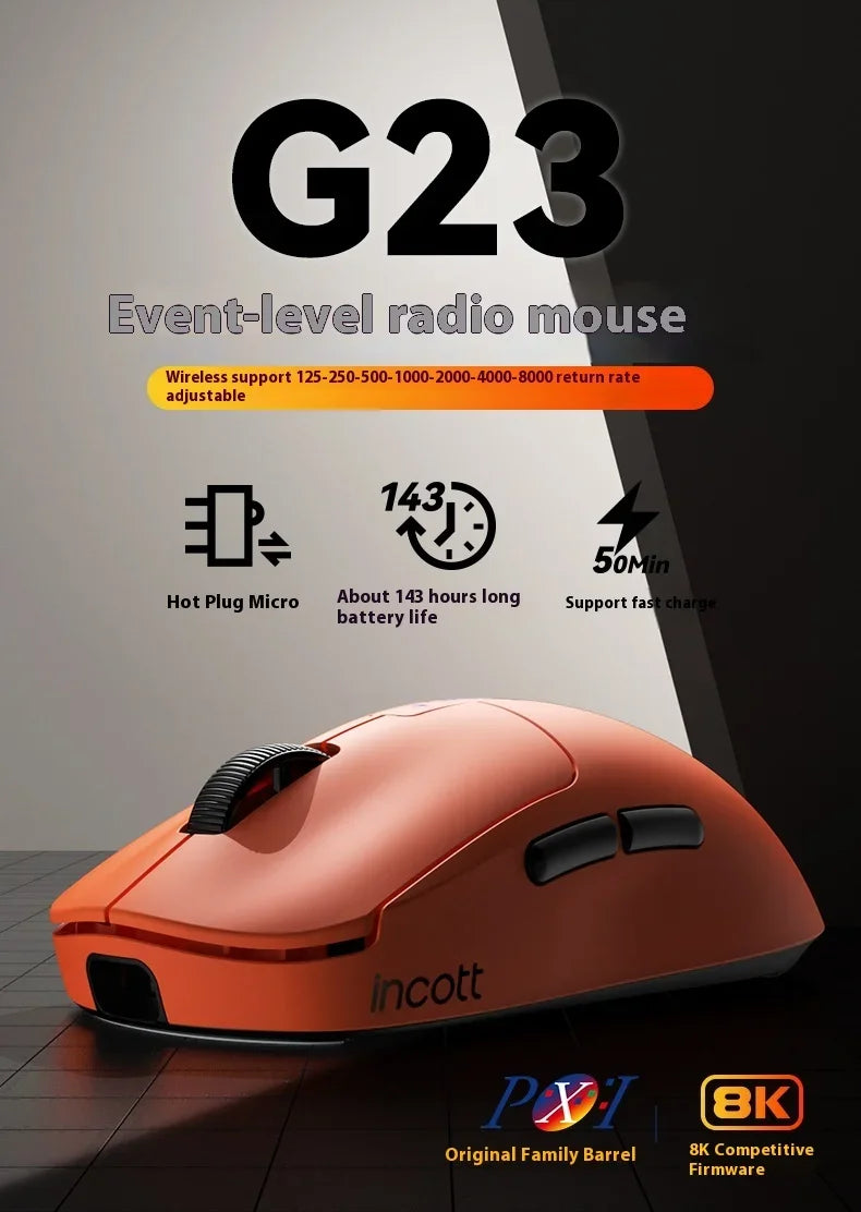 Incott G23 Pro Paw3950 Sensor Hot Swap Fast Charge Wireless Mouse 8k Dual Mode Gaming Mouse Ergonomics Pc Gamer Accessories Gift
