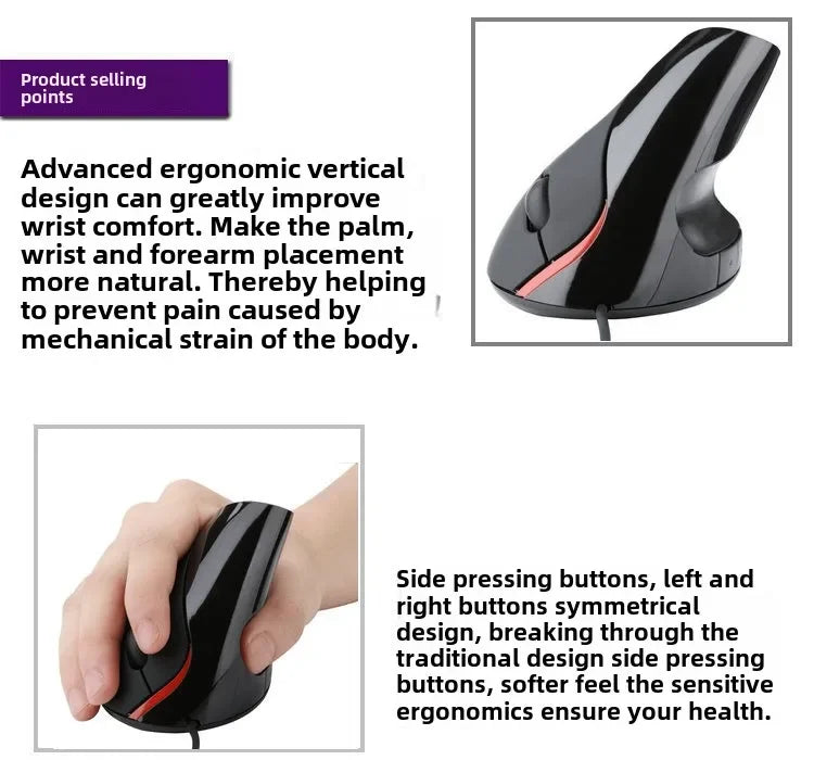 1600DPI USB Vertical Wired Mouse Ergonomic Design Wrist Rest Gaming Mice for PC Laptop Mouse Mouse for Laptop Mouse for Computer