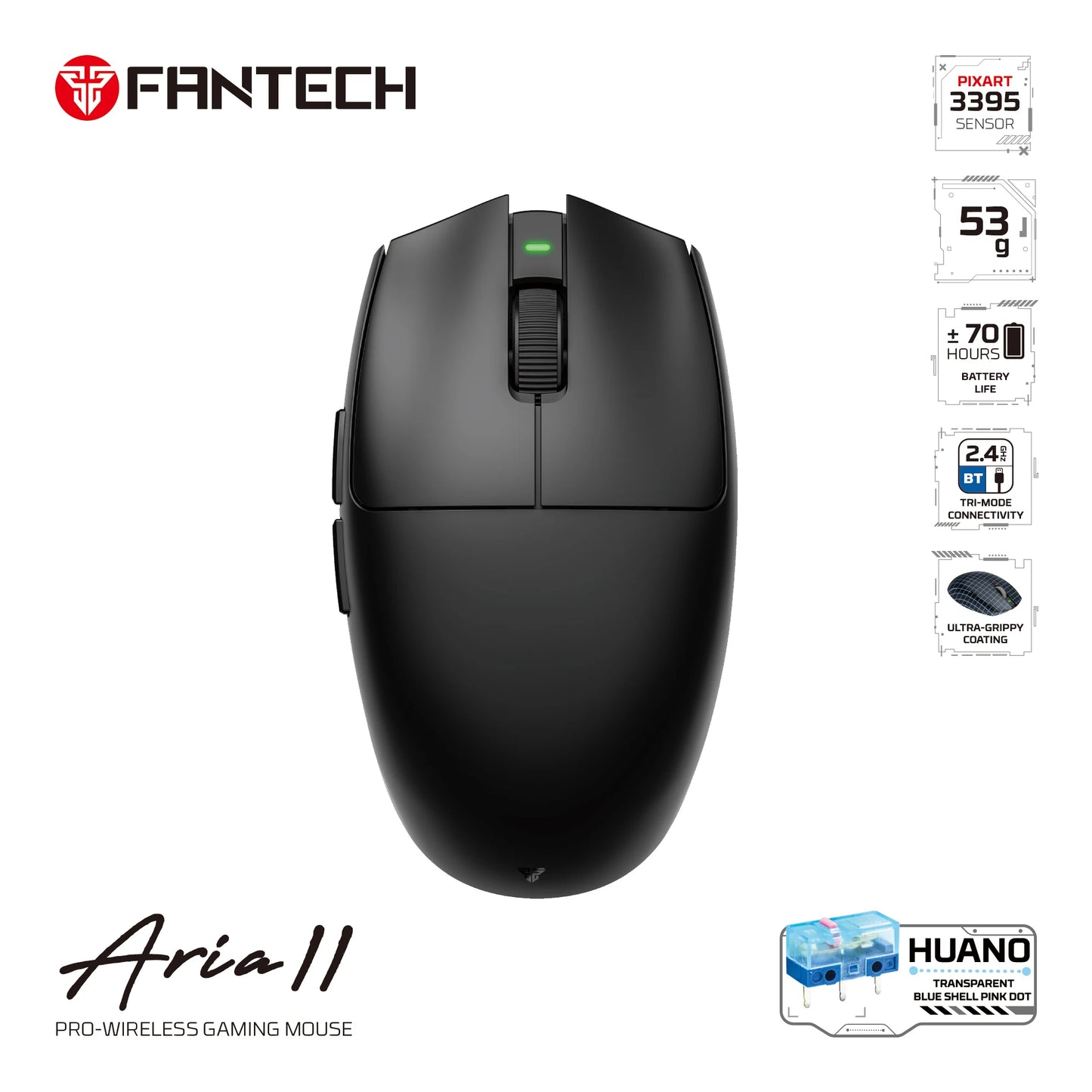 FANTECH ARIALL XD7V2 Wired and Gaming Mouse PAW3395 Mice Ultralight 53gr 26000DPI Huano TBSPD Switch  Non-slip Coating Mouse