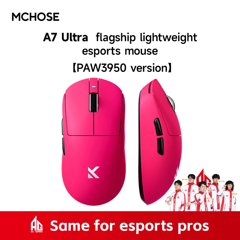 MCHOSE A7 Pro Ultra Wireless Mouse Tri-Mode Gaming E-sports Mouse PAW3950 Lightweight 42000dpi 8K Low Delay Ergonomics 500mAh