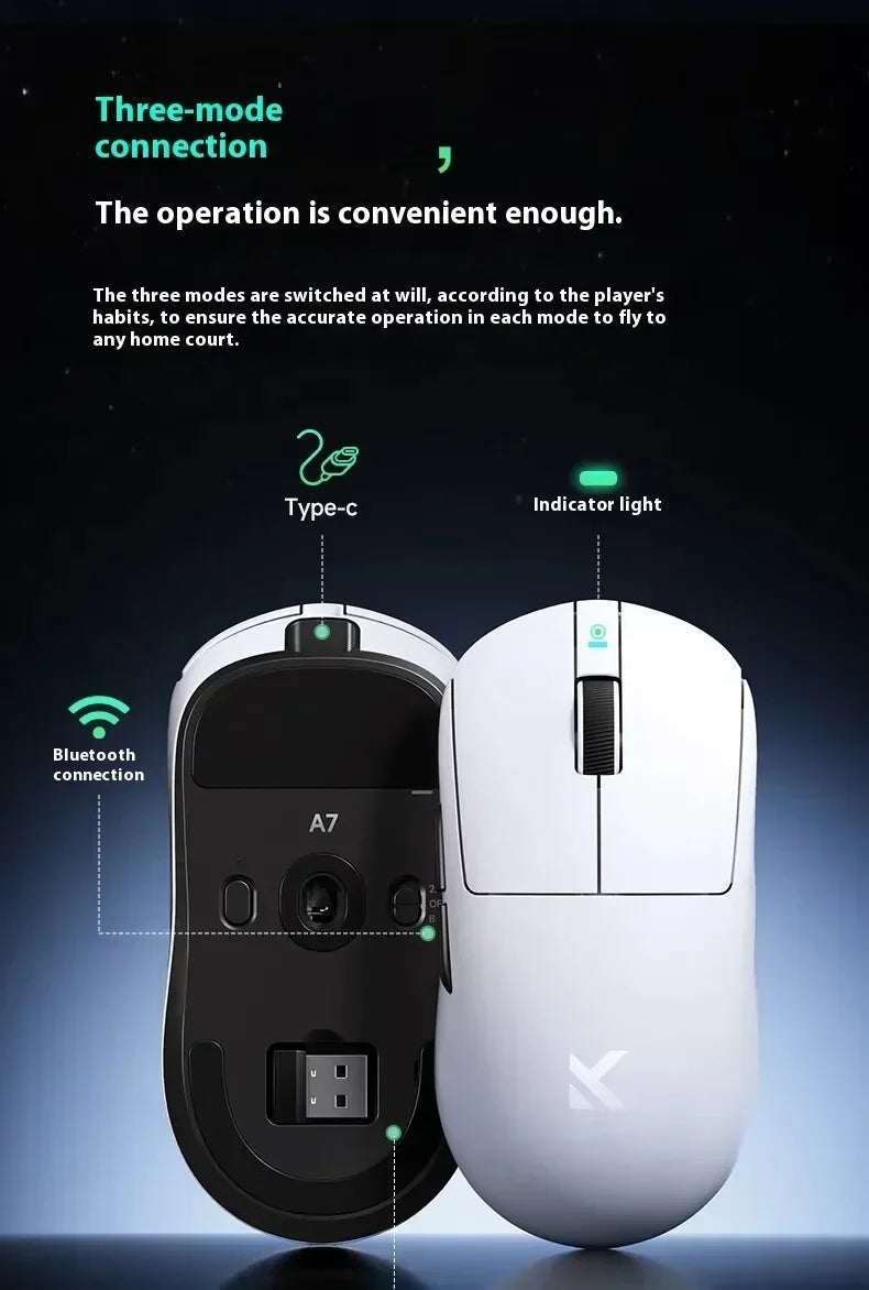 MCHOSE A7 Pro Ultra Wireless Mouse Tri-Mode Gaming E-sports Mouse PAW3950 Lightweight 42000dpi 8K Low Delay Ergonomics 500mAh