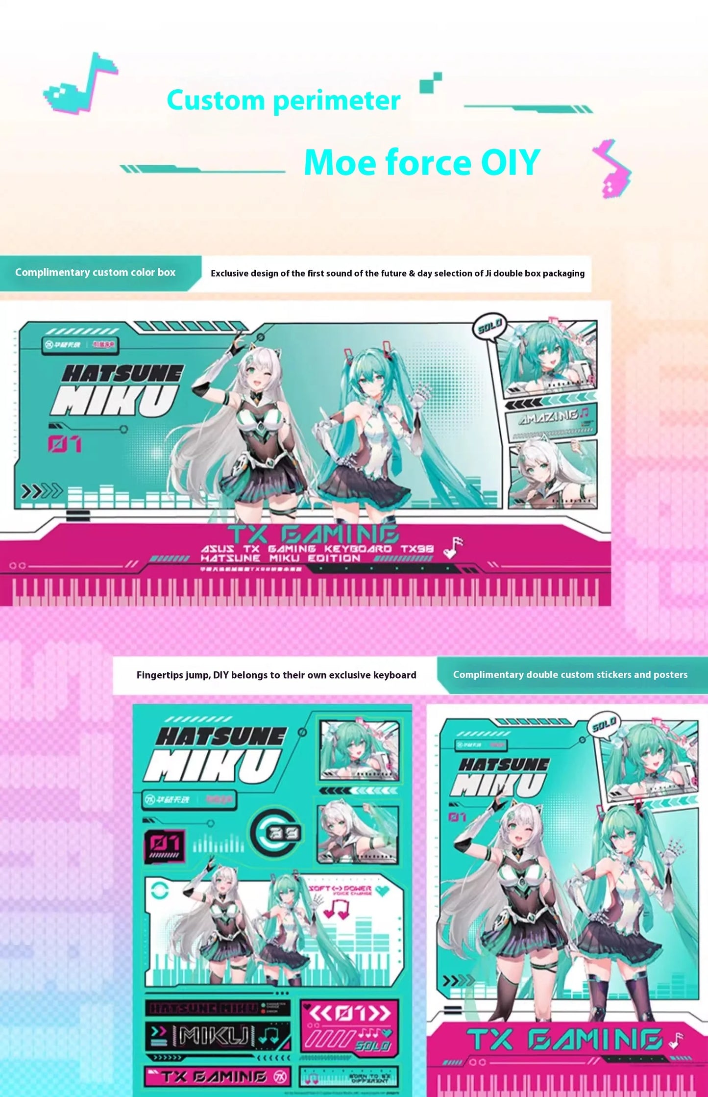 ASUS Tianxuan Mini Hatsune Miku  TX98miku Co branded Cable Video Game Mechanical Keyboard Customizable PC Gaming Keyboard
