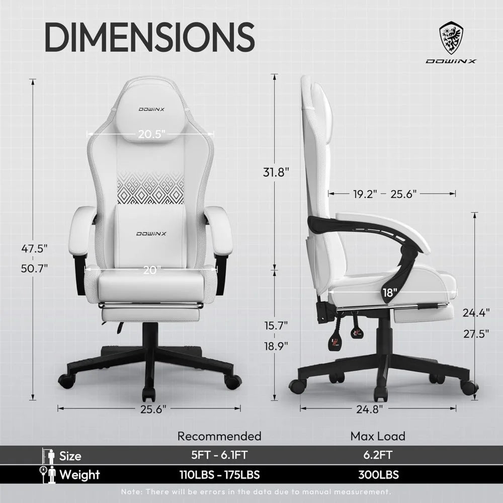 Gaming Chair, LED Game Chair with Massage Lumbar Support and Footrest - Ergonomic Computer Chair with Adjustable Height