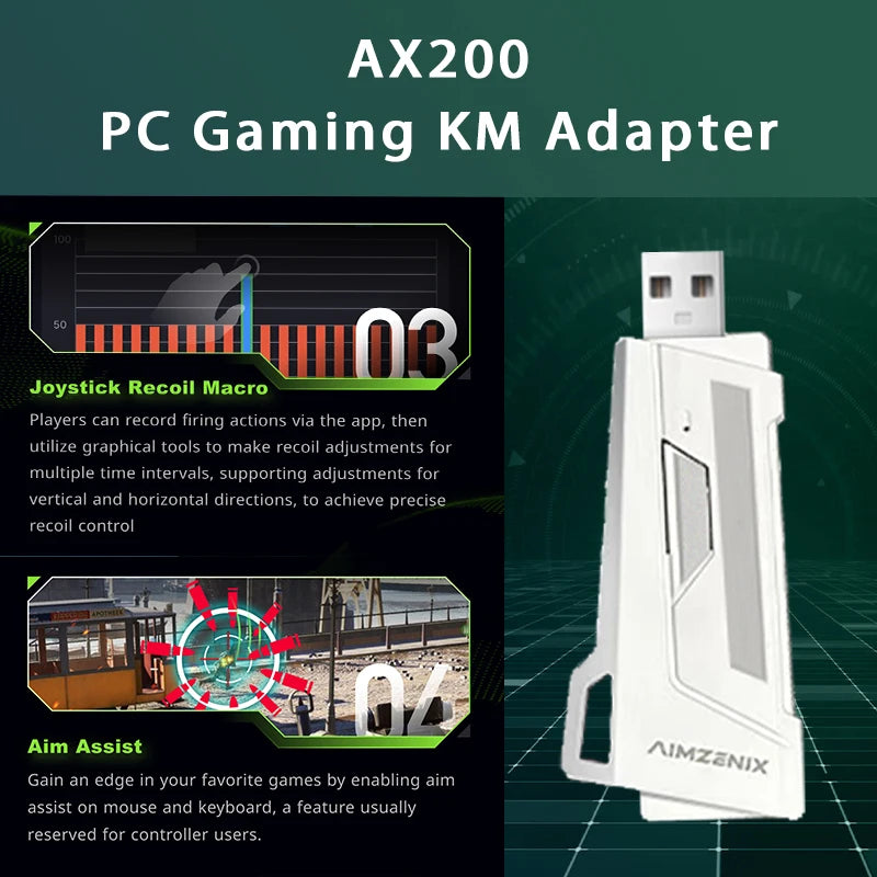 Aimzenix AX200 AX200Pro PC Gaming K&M Converter/Adapter, App Customization, 1000Hz Reporting Rate
