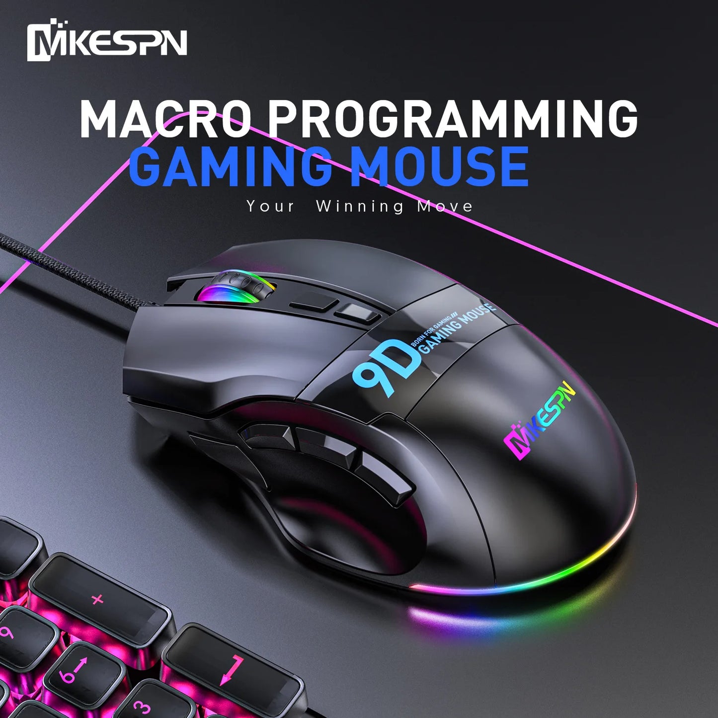 12000DPI Macro RGB Gaming Mouse 9 Programmable Keys Game Mouse RGB Light Max to 6 levels For pc mac gun PUBG Laptop