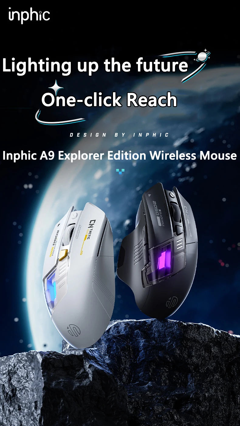 Inphic A9 Explorer Wireless Gaming Mouse 500mA Battery Level Display Rechargeable Silent Bluetooth Office Mouse For PC Laptop