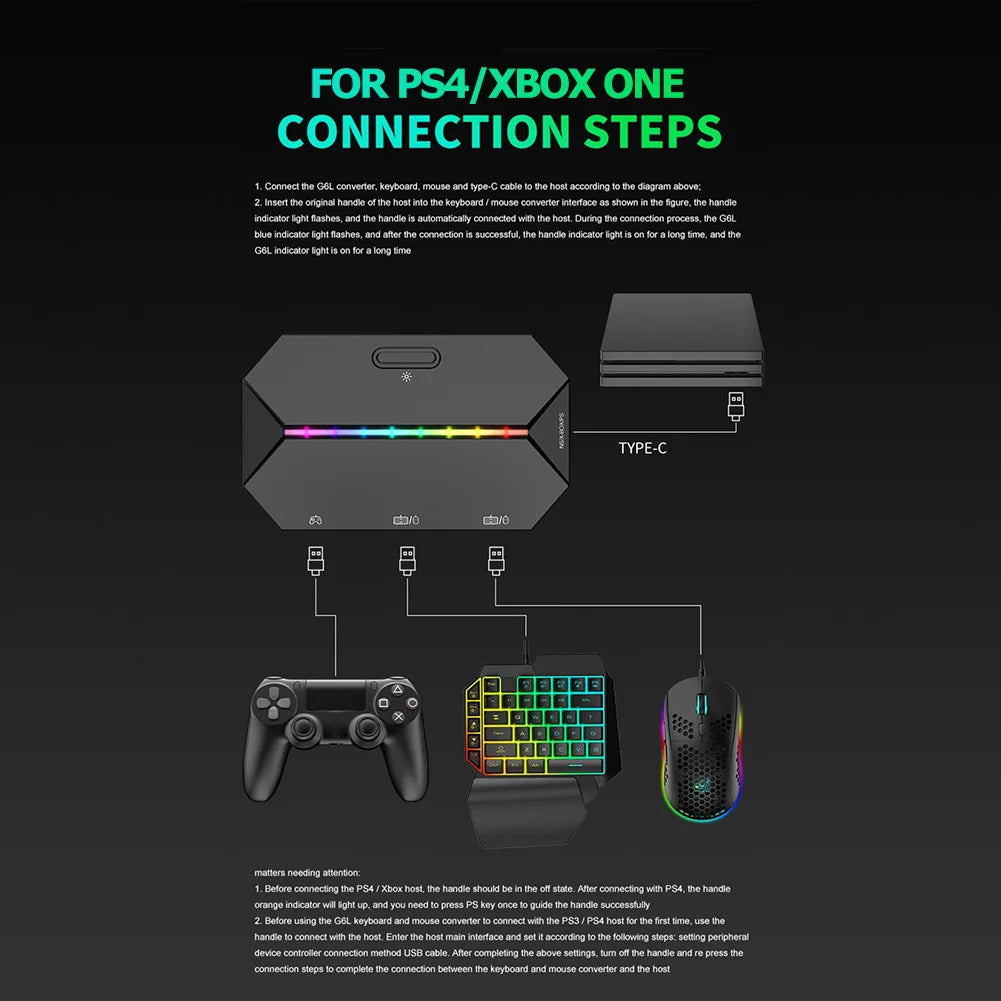 G6L Gaming Keyboard Mouse Converter Portable Wired Mobile Controller Adapter for Nintend Switch Xbox One PS3 PS4 Game Console