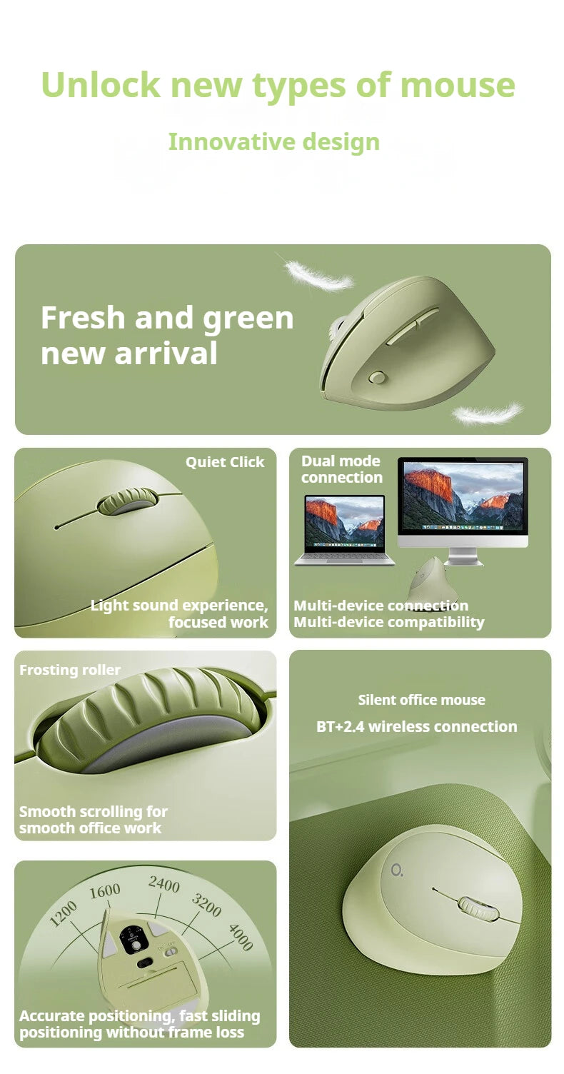 EWEADN Q7 Wireless BT + 2.4G Vertical Gaming Mouse, 6 Buttons, Silent, Adjustable Sensitivity, for Windows, Laptop, Office Work