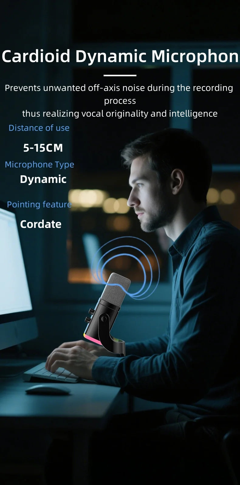 YU8 RGB gaming desktop microphone USB microphone live streaming XLR dynamic microphone recording computer mobile host karaoke