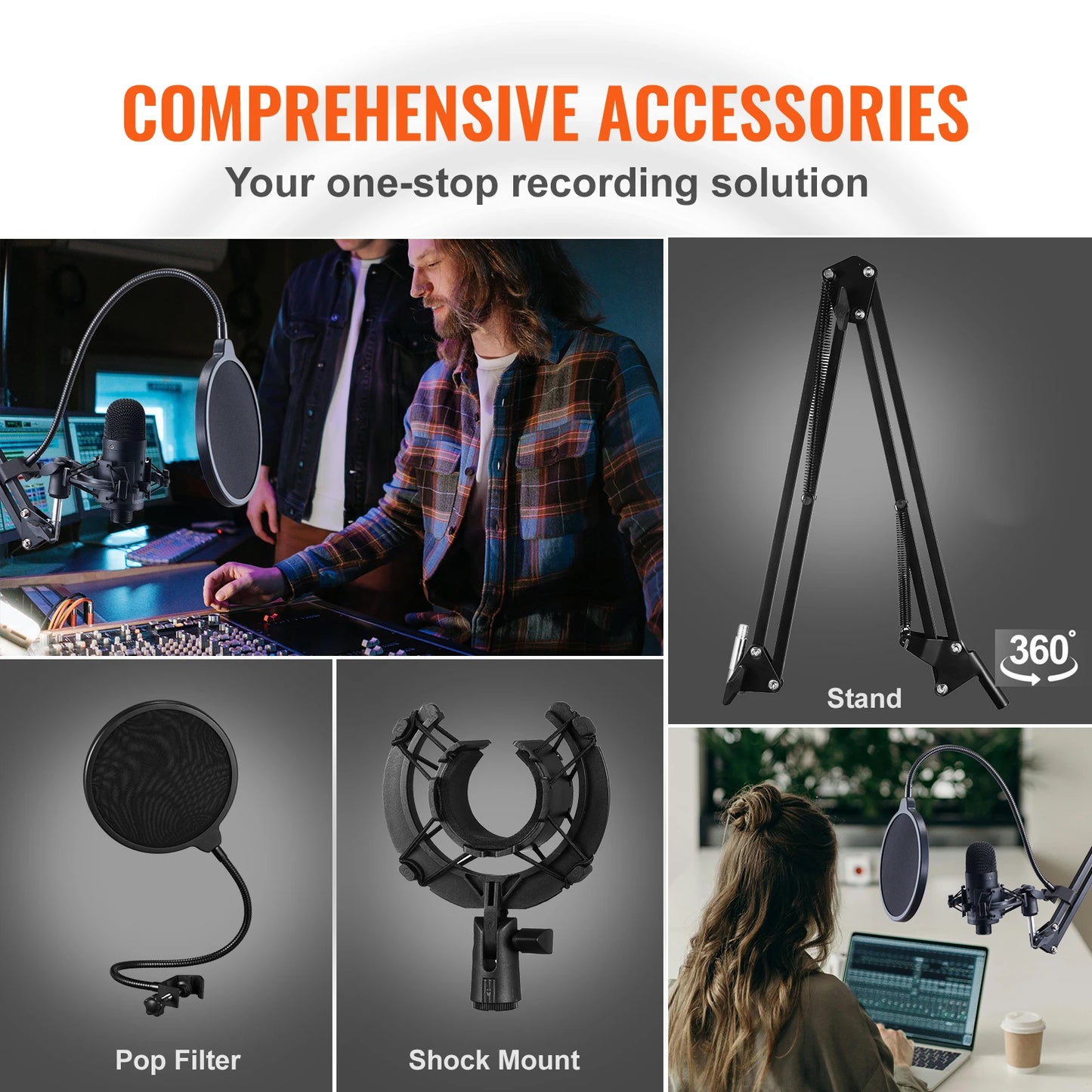 VEVOR USB Microphone 192kHz/24-bit Professional Condenser Microphone Kit for Podcast Recording Video Gaming Singing Streaming