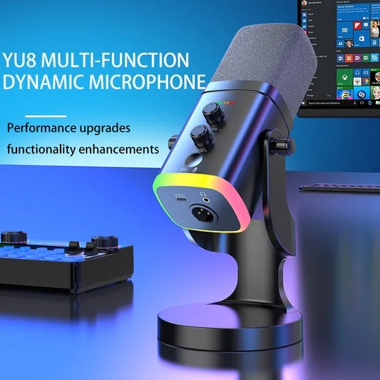 YU8 RGB gaming desktop microphone USB microphone live streaming XLR dynamic microphone recording computer mobile host karaoke