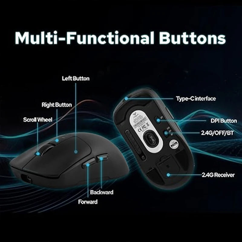 AULA SC680 Wireless Gaming Mouse W/ 26000 DPI PAW3395 Sensor BT 5.0/2.4G/Wired Tri Mode 500mAh Battery For Windows/Mac/PC/laptop