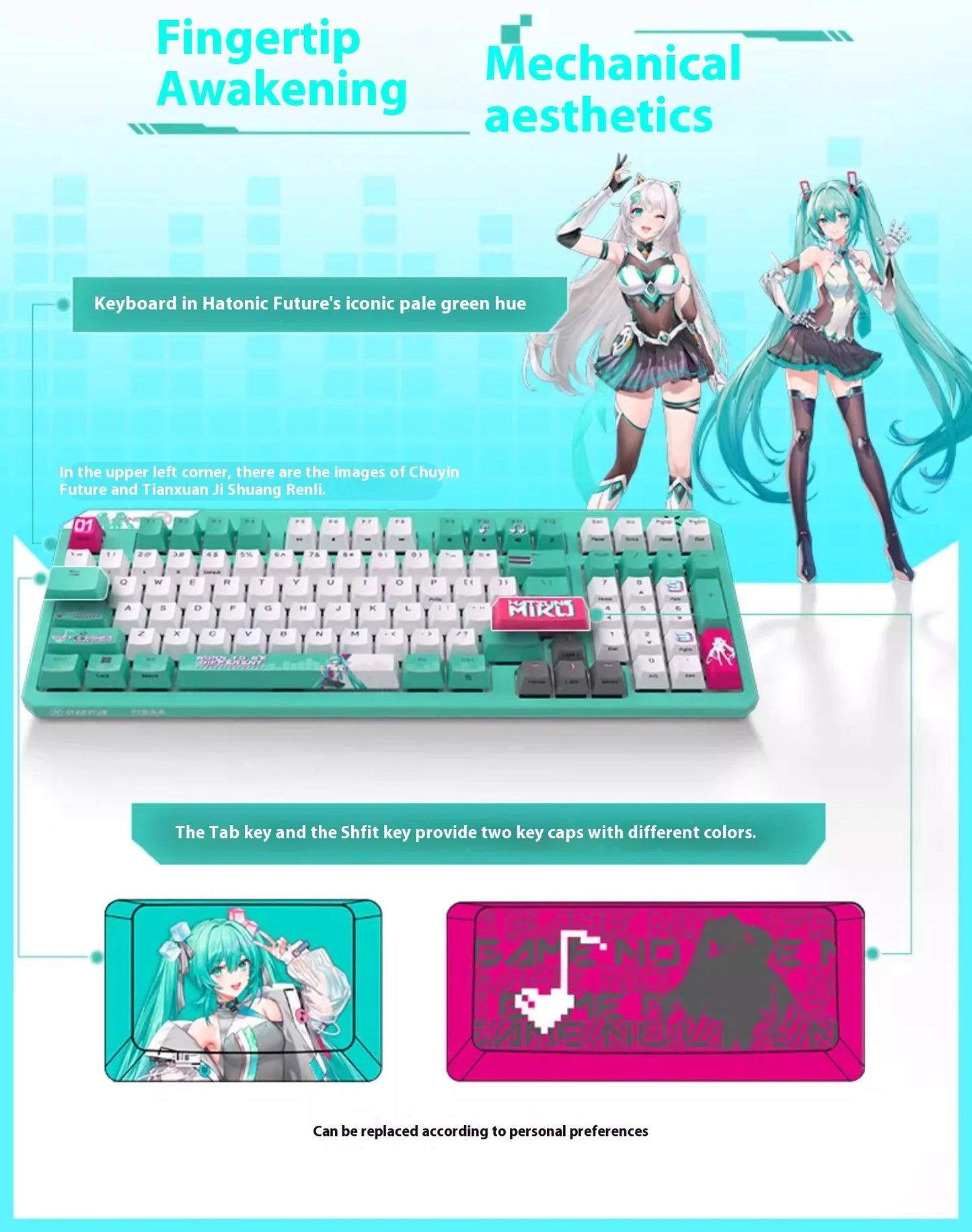 ASUS Tianxuan Mini Hatsune Miku  TX98miku Co branded Cable Video Game Mechanical Keyboard Customizable PC Gaming Keyboard