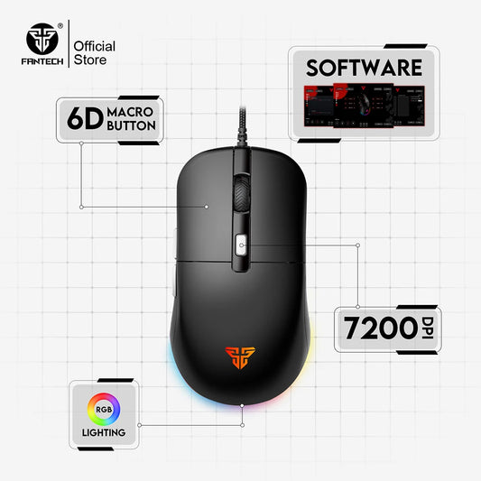 FANTECH KANATA S VX9S Wired Gaming Mouse 7200DPI HUANO 10M Switch 6 Macro Button Optical Mouse Mice for PC Laptop
