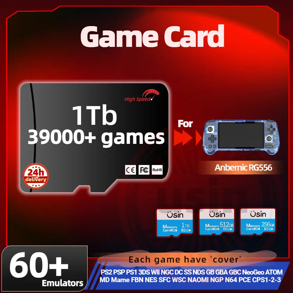 Game Card For Anbernic RG406H RG556 RGCUBE Retro Games PS2 PSP PS1 Android portable Handheld Gaming TF SD Memory H-Speed 256G