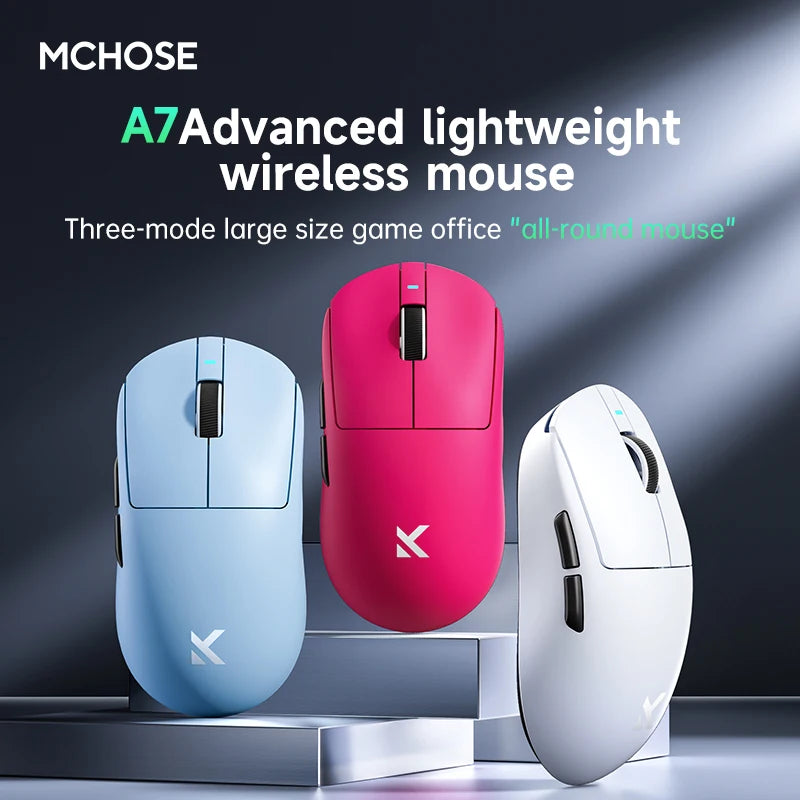 MCHOSE A7 Pro Ultra Wireless Mouse Tri-Mode Gaming E-sports Mouse PAW3950 Lightweight 42000dpi 8K Low Delay Ergonomics 500mAh