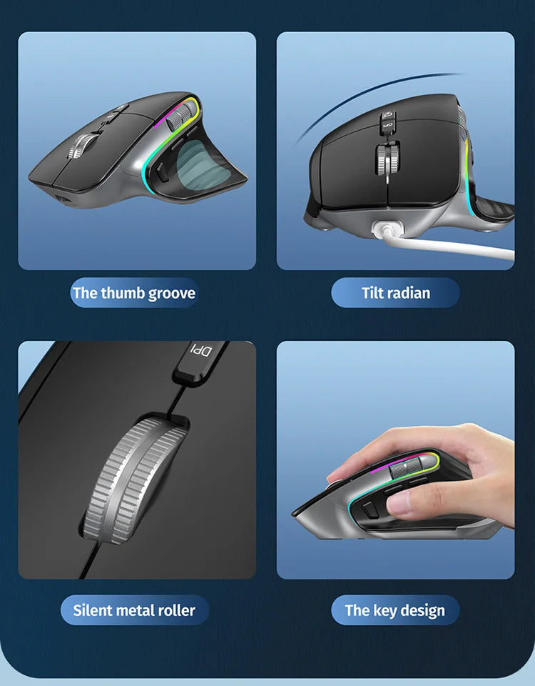 JOMAA 2.4G Wireless Bluetooth Mouse Rechargeable LED RGB Gaming Mouse  for Computer Gamer Office 4000DPI