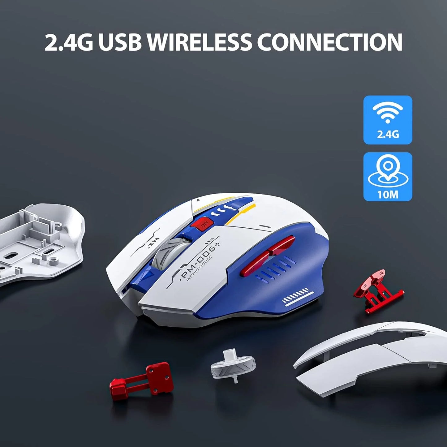 Inphic F9 Mecha Edition Wireless Mouse Silent Rechargeable Mouse Type-C LED Light Mouse For Computer Laptop Office Gaming