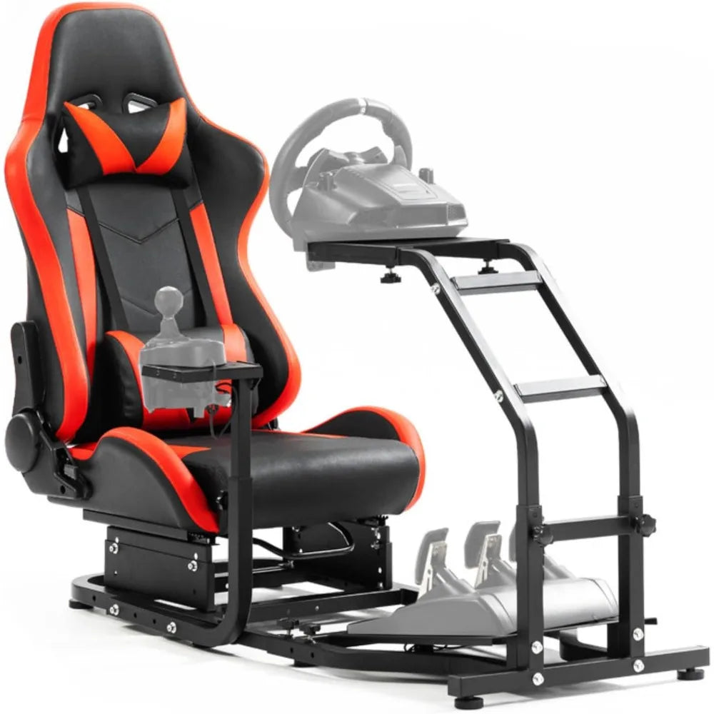 Racing Simulator Cockpit with Gaming Seat(Red) Stand-Up Fit, Adjustable Gaming Steering Wheel Stand Without Wheel and Pedals