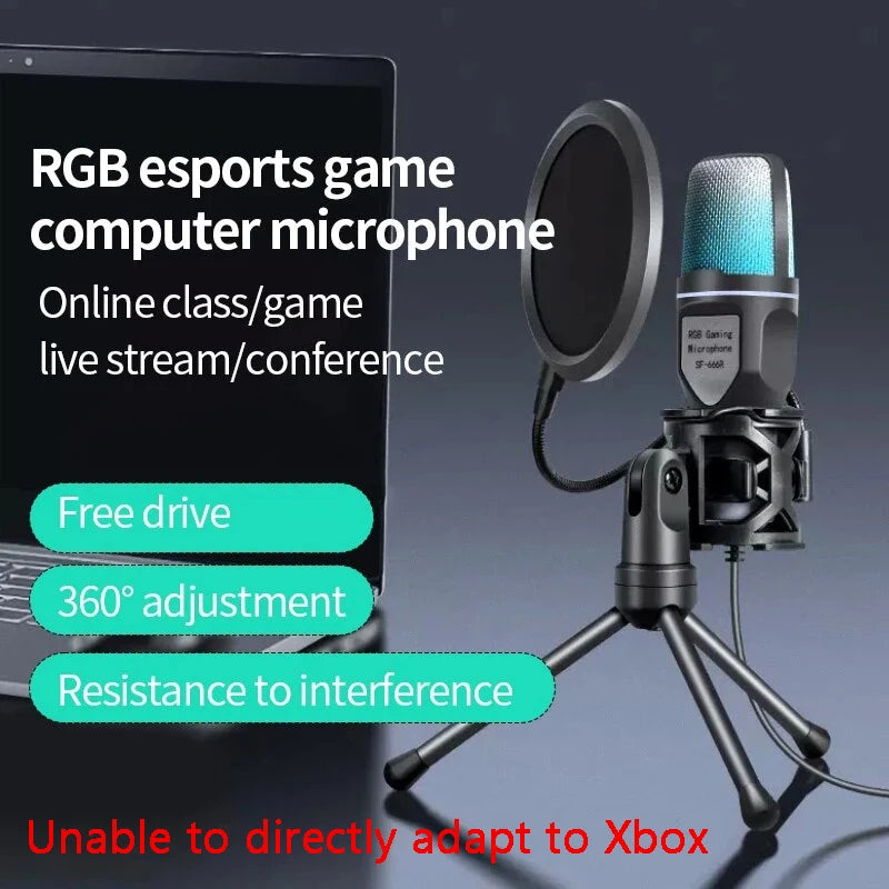 Gaming Computer Professional Condenser Microphone Mic PC Laptop USB Wired Live Streaming Podcast Studio Mike Kit Gamer Karaoke