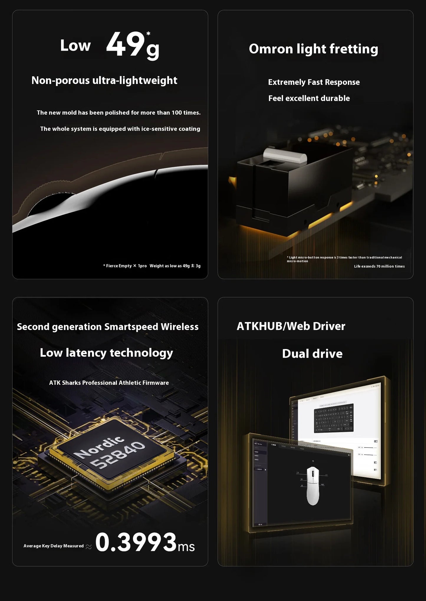 Atk Blazing Sky X1 Wireless Mouse Double 8k Dual Mode Paw3950 Sensor Liekong Lightweight Gaming Mouse Low Latency Smartspeed Pc