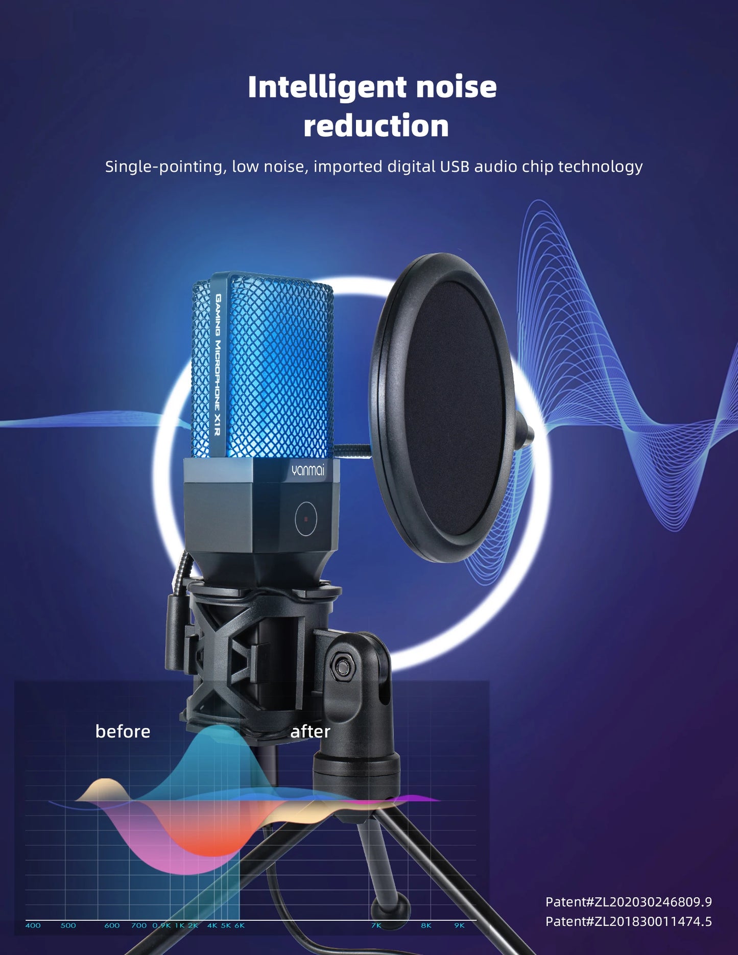 Gaming Computer Professional Condenser Microphone Mic PC Laptop USB Wired Live Streaming Podcast Studio Mike Kit Gamer Karaoke