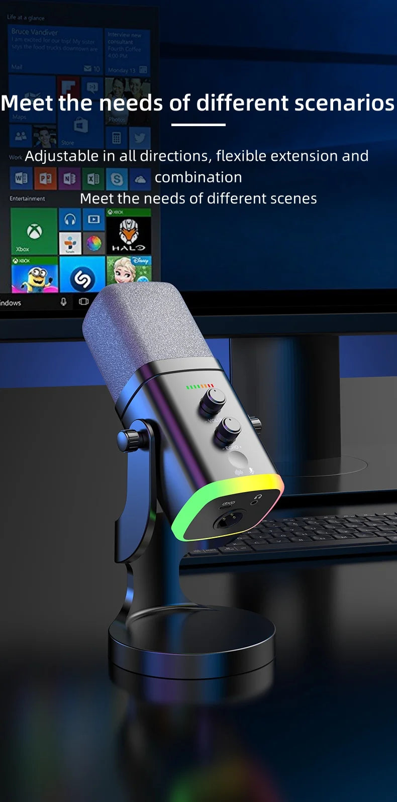 YU8 RGB gaming desktop microphone USB microphone live streaming XLR dynamic microphone recording computer mobile host karaoke