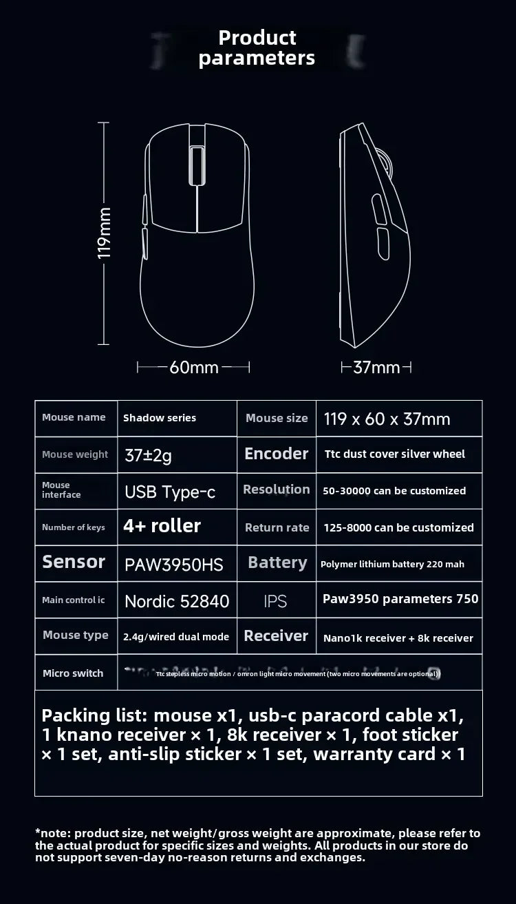 WLMOUSE Ying Forged Carbon Brazing Wireless Mouse Gaming Mouse PAW3950HS 8000HZ 2.4G Gaming Mouse Custom PC e-sports games TTC
