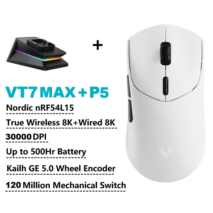 Rapoo VT7 VT7MAX Wireless Gaming Mouse True 8K Wireless Polling Rate 53g Lightweight 100-Million Mechanical Switch Macro Enabled