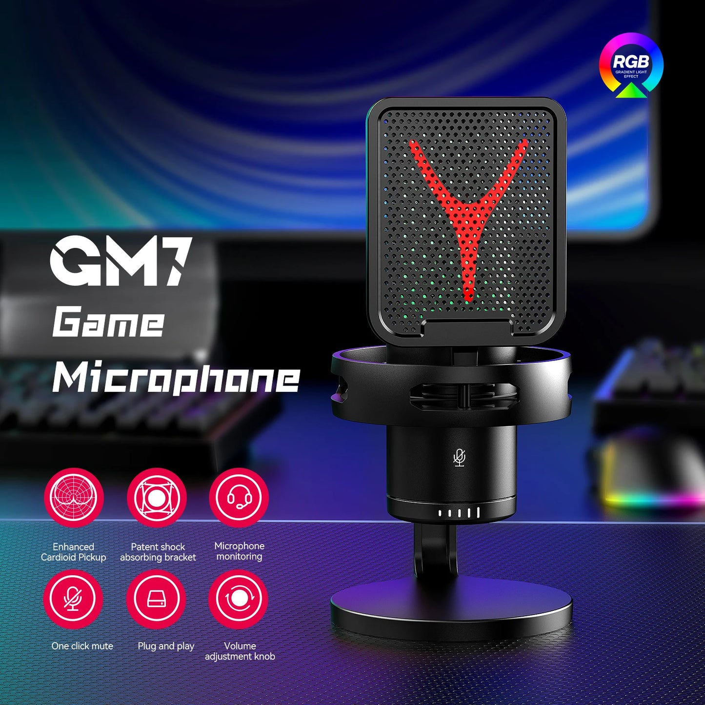 Gaming Computer Professional Condenser Microphone Mic PC Laptop USB Wired Live Streaming Podcast Studio Mike Kit Gamer Karaoke