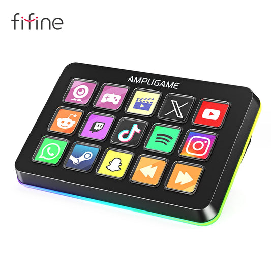 FIFINE D6 Mini Keyboard with 15 Customizable Macro Buttons, Trigger Actions via App， Custom Macros for OBS/Twitch/YouTube/VK