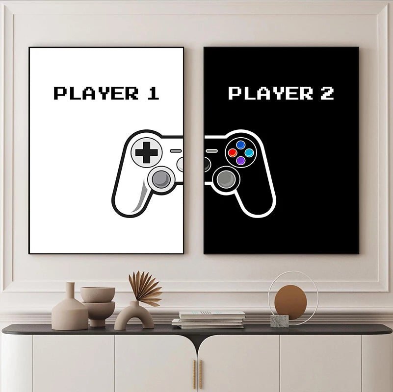 Fashion Minimalist Hand Game Handle Black White Combination Gaming Poster Canvas Painting Wall Art Pictures Game Room Home Decor
