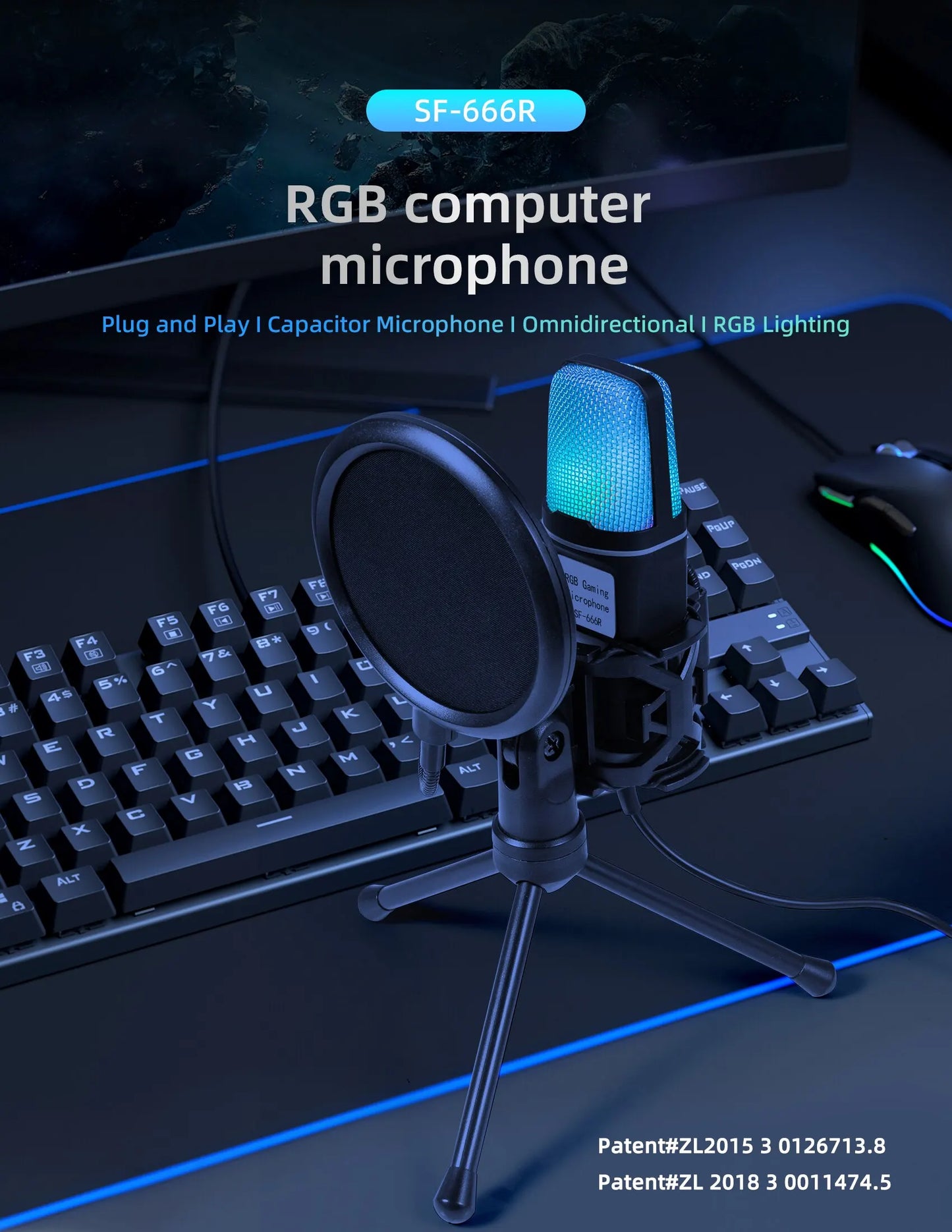 Gaming Computer Professional Condenser Microphone Mic PC Laptop USB Wired Live Streaming Podcast Studio Mike Kit Gamer Karaoke