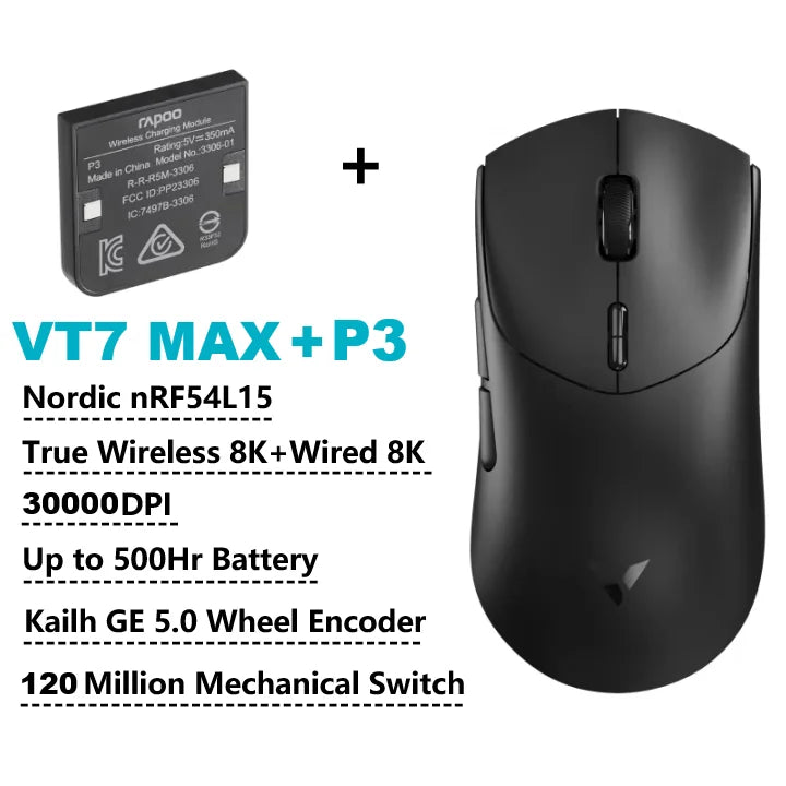 Rapoo VT7 VT7MAX Wireless Gaming Mouse True 8K Wireless Polling Rate 53g Lightweight 100-Million Mechanical Switch Macro Enabled