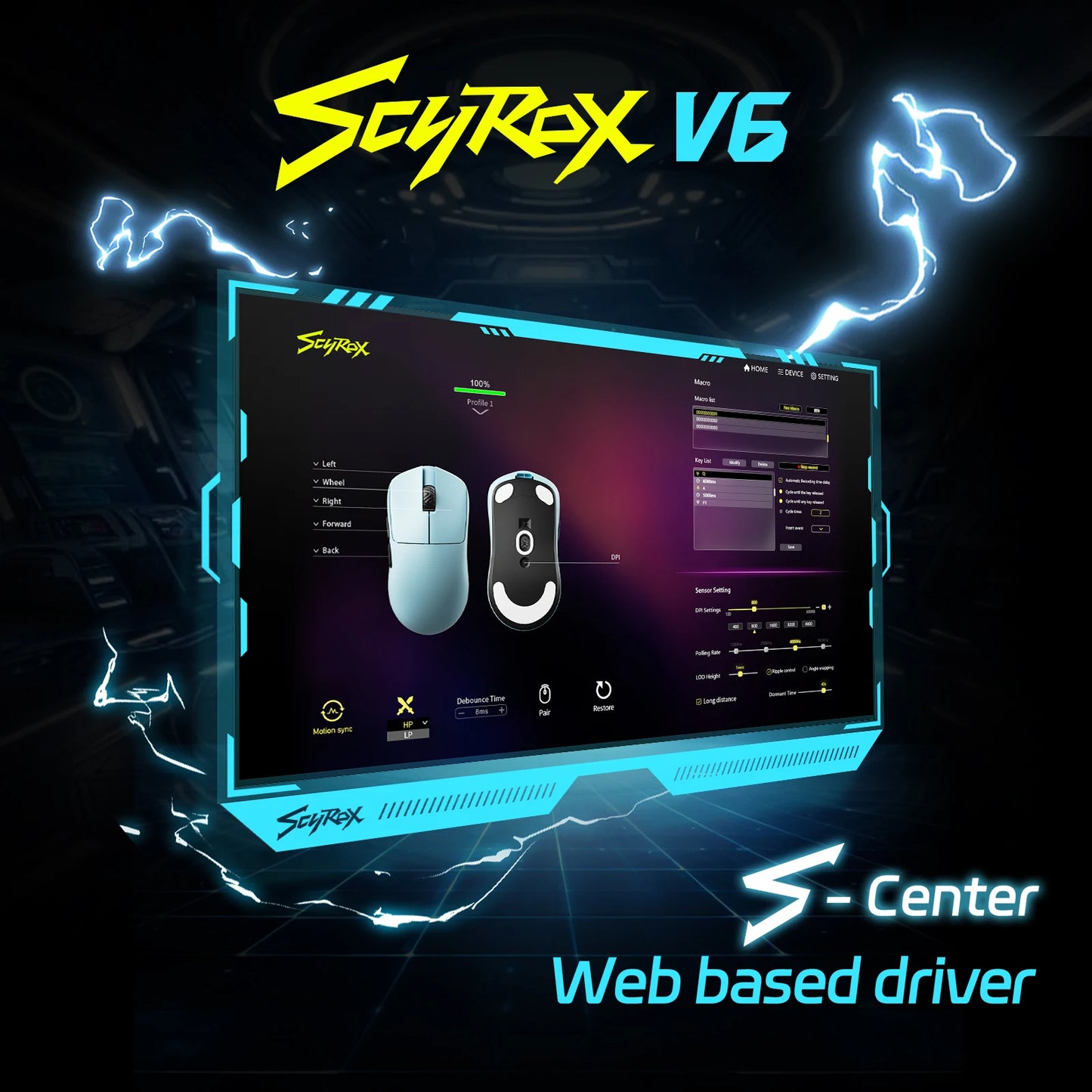 SCYROX V6 Gaming Mouse, Pixart 3950, Omoron Switches, Web Based Software, 8K Dongle Included