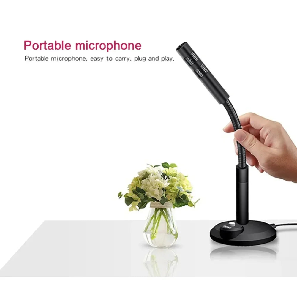 Mini 3.5mm Studio Microphone USB Desktop Wire Gaming Mic Speech Mic Stand Holder For PC Notebook Podcast Recording Studio