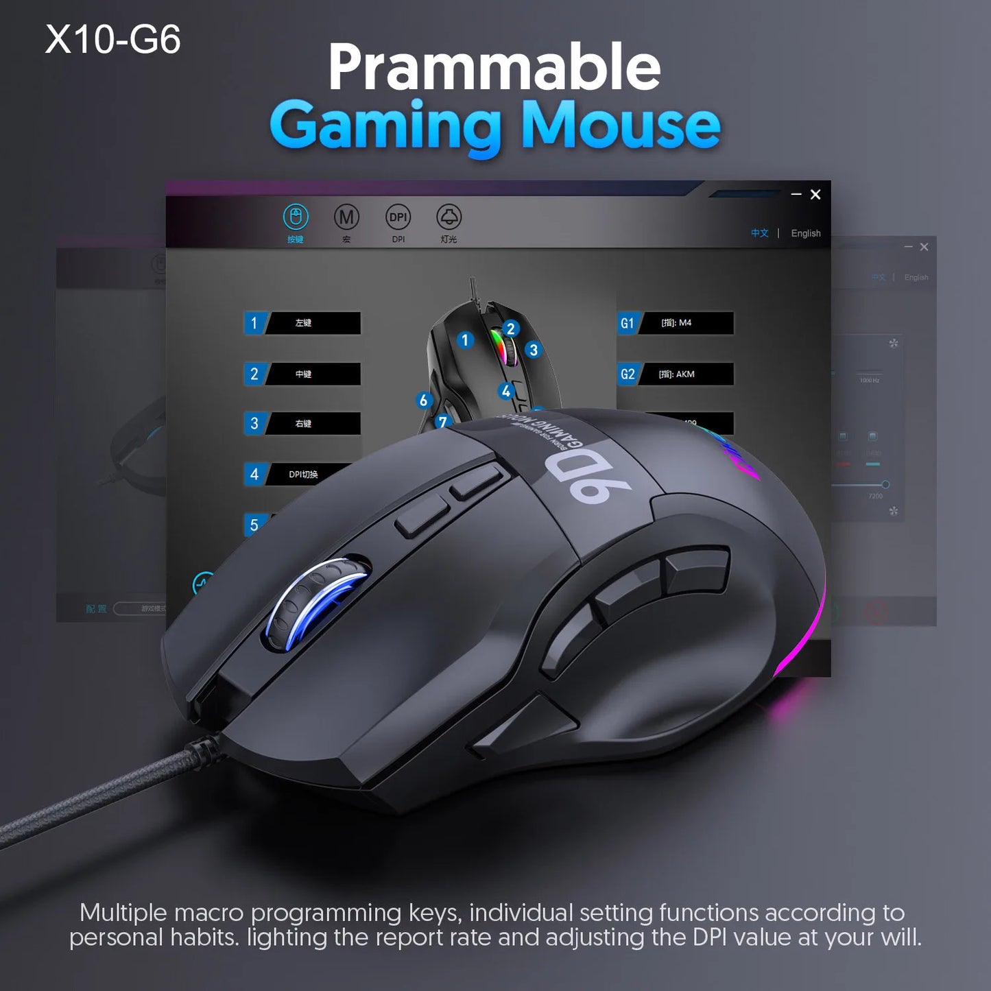 12000DPI Macro RGB Gaming Mouse 9 Programmable Keys Game Mouse RGB Light Max to 6 levels For pc mac gun PUBG Laptop