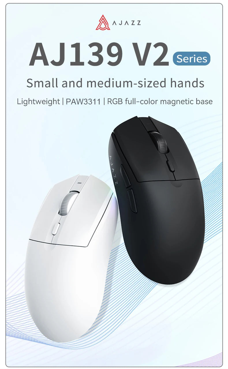 AJ139-V2-MC Tri-mode Wired/2.4GHz /BT Wireless Gaming Mouse with Dock PAW3311 Gaming Chipset 12000DPI Max